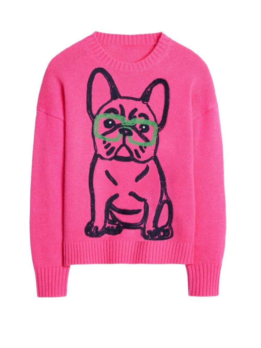 OXKNIT Hot Pink French Bulldog Dog Sweater Women's Medium Dopamine Quirky